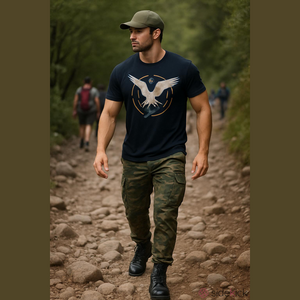 Coastal Division Army American white Eagle Black Cotton short sleeves T-Shirt XL